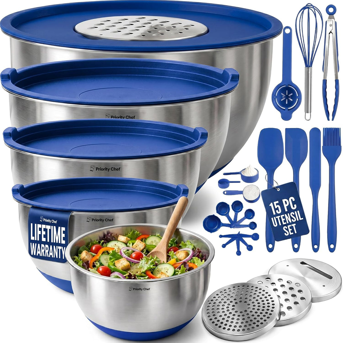 28pc Stainless Steel Mixing Bowls with Lids Set, 1.5-5 Qt, Black