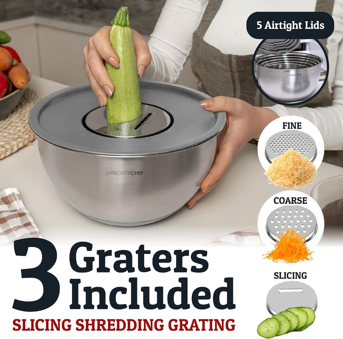 28pc Stainless Steel Mixing Bowls with Lids Set, 1.5-5 Qt, Black