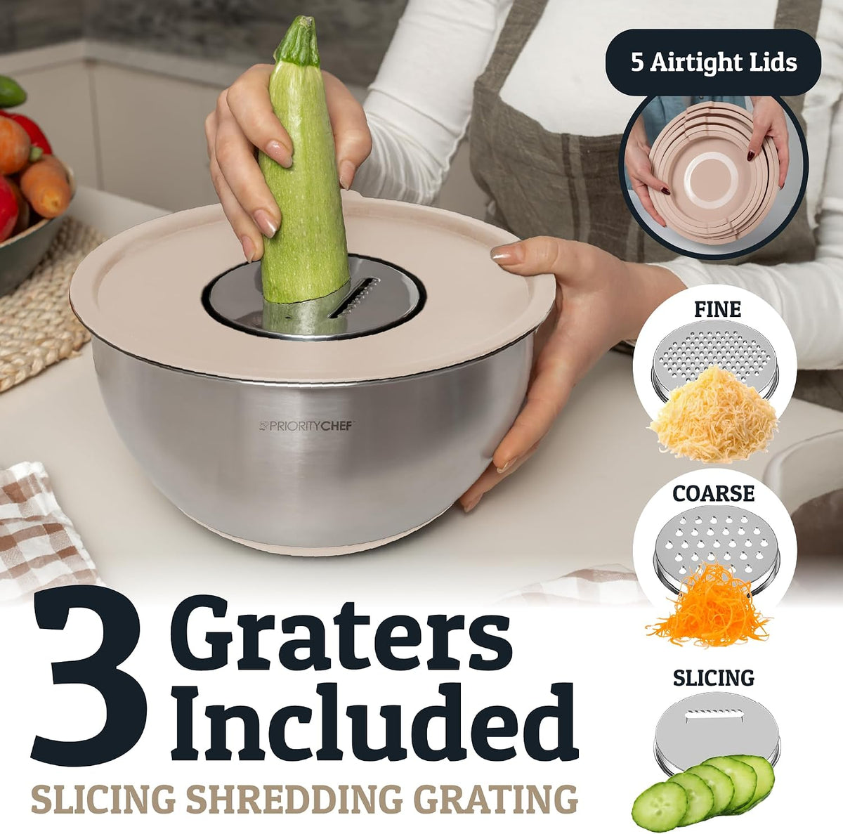 28pc Stainless Steel Mixing Bowls with Lids Set, 1.5-5 Qt, Black