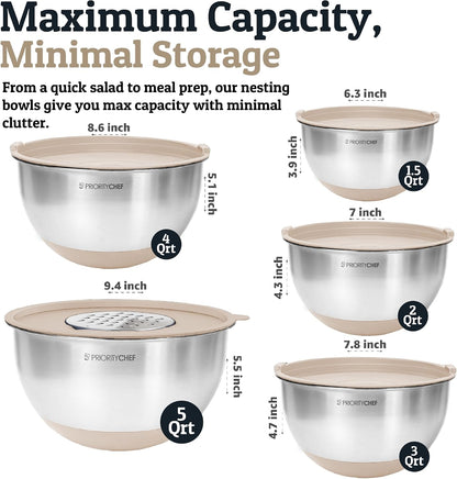 28pc Stainless Steel Mixing Bowls with Lids Set, 1.5-5 Qt, Black