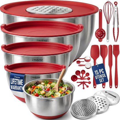28pc Stainless Steel Mixing Bowls with Lids Set, 1.5-5 Qt, Black
