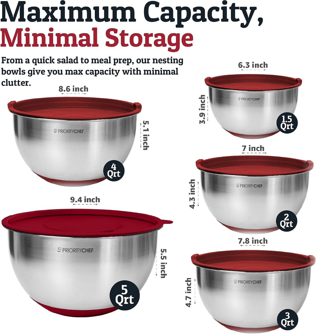 28pc Stainless Steel Mixing Bowls with Lids Set, 1.5-5 Qt, Black