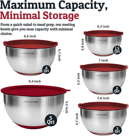 28pc Stainless Steel Mixing Bowls with Lids Set, 1.5-5 Qt, Black