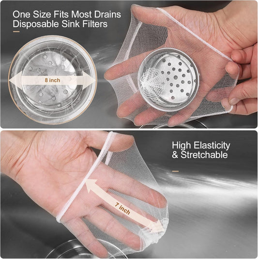 500 Pack Kitchen Sink Strainer Mesh Bags – Anti-Clogging Disposable Sink Drain Covers that Trap Food Scraps, Leftovers, Hair & Debris. Ultra-Fine Sink Filter Nets Fit Most Sink Strainers.