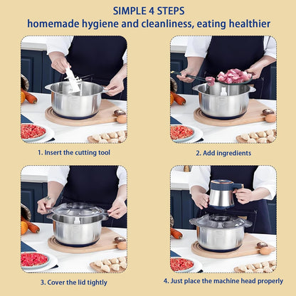Electric Food chopper, Food Processors, Meat Grinder, 800W, 18/10 Stainless Steel, 3L Capacity,Vegetable Chopper,5-key Buttons,Quadruple-Layer 4 Blades,Suitable For Food processing and Chopping