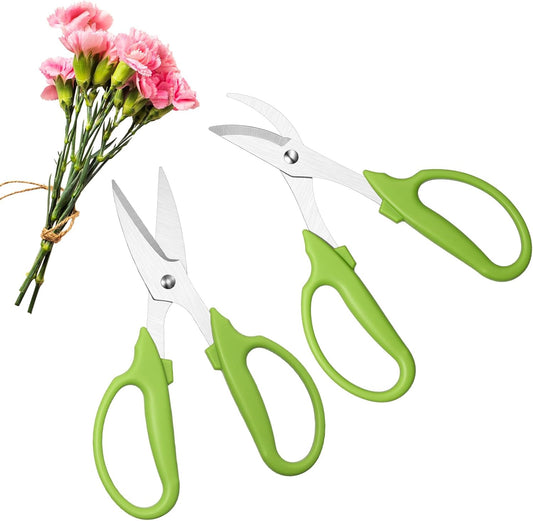2 Pcs Garden Scissors Shears Trimming Scissors Pruning Floral Shears for Herb Flowers Plants with Straight and Curved Blade for Gardening (Curved,Straght)