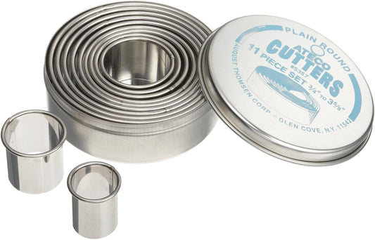 Plain Edge Round Cutters in Graduated Sizes, Stainless Steel, 11 Pc Set