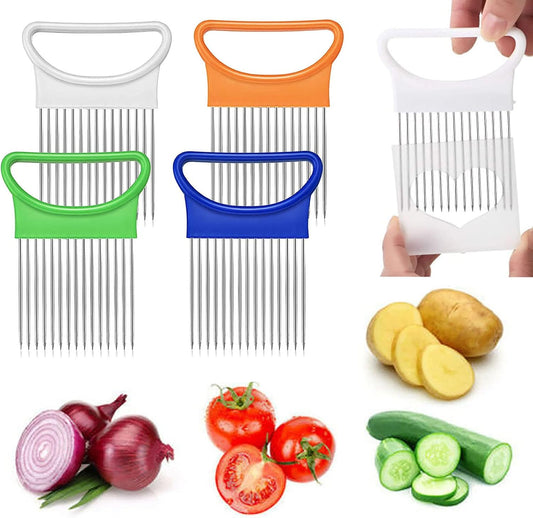 2Pcs Onion Holder Slicer, Stainless Steel | Onion Holder for Slicing, 10 Long Needles, Vegetable Chopper, Food Slicing, Multi-Purpose Cutter for Tomato Potato Lemon