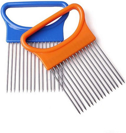 2Pcs Onion Holder Slicer, Stainless Steel | Onion Holder for Slicing, 10 Long Needles, Vegetable Chopper, Food Slicing, Multi-Purpose Cutter for Tomato Potato Lemon