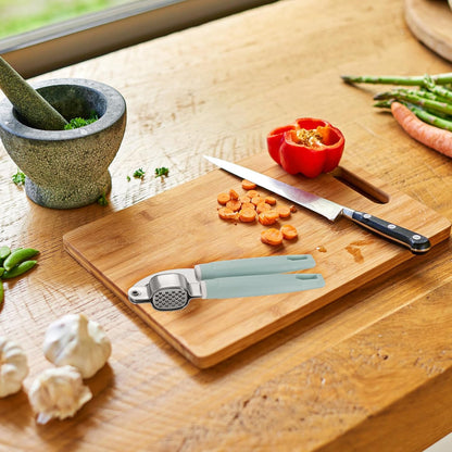 2pcs Garlic Press, 7.7 Inch Stainless Steel Garlic Crusher and Peeler for Home Cooks and Professional Chefs, Blue