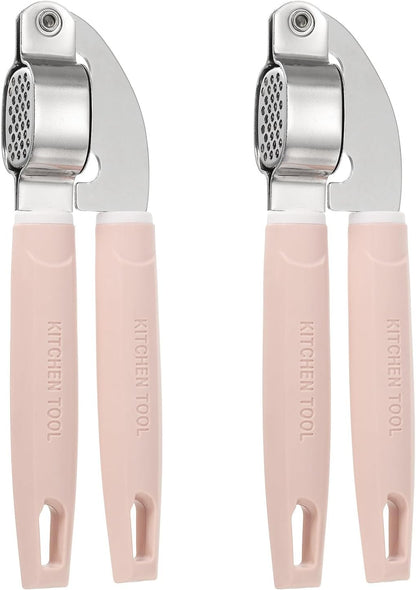 2pcs Garlic Press, 7.7 Inch Stainless Steel Garlic Crusher and Peeler for Home Cooks and Professional Chefs, Blue