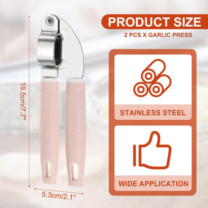 2pcs Garlic Press, 7.7 Inch Stainless Steel Garlic Crusher and Peeler for Home Cooks and Professional Chefs, Blue