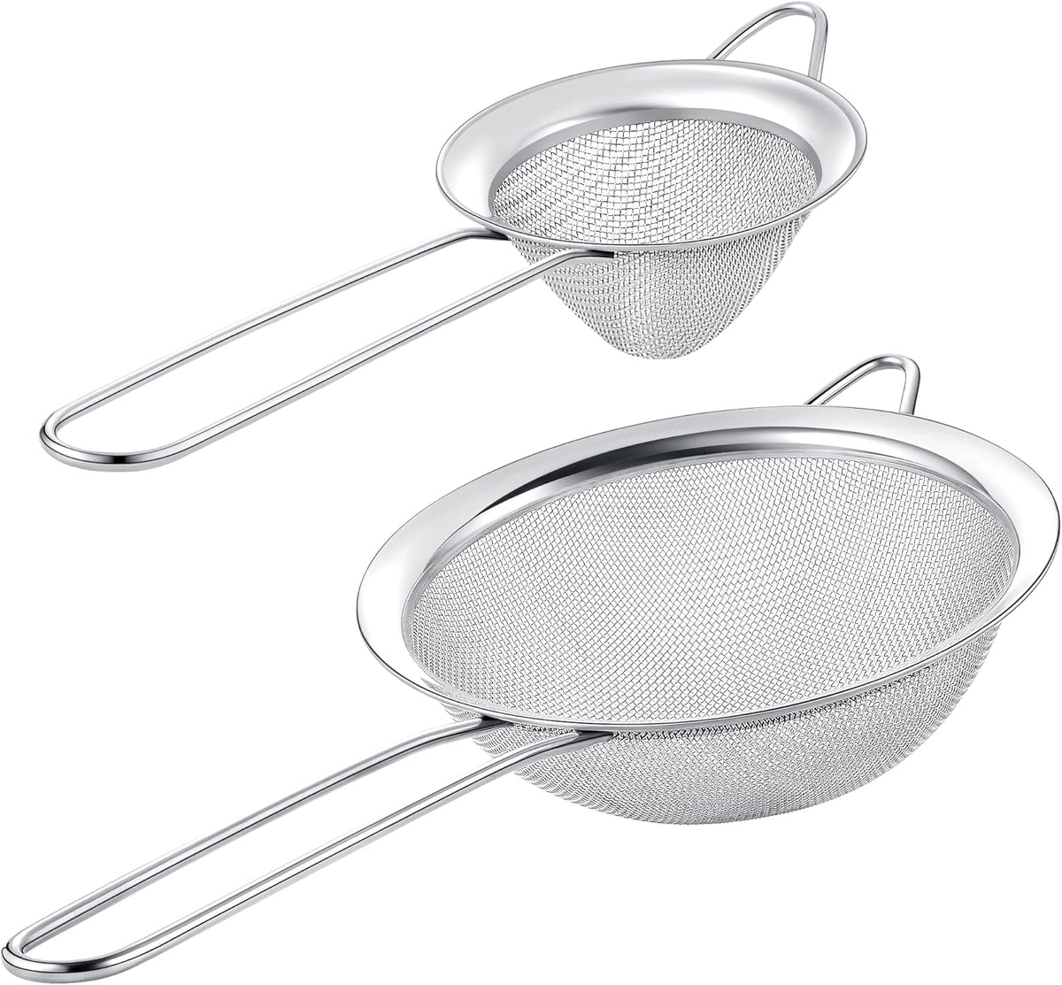 Set of 2 Stainless Steel Mesh Strainers for Kitchen - 5.5 inch Round Fine Mesh Strainer & 3.4 inch Conical Strainer Fine Mesh - Ideal to Sieve Pasta Noodles, Quinoa, Tea, Coffee, Juices, Flour