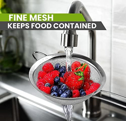 Set of 2 Stainless Steel Mesh Strainers for Kitchen - 5.5 inch Round Fine Mesh Strainer & 3.4 inch Conical Strainer Fine Mesh - Ideal to Sieve Pasta Noodles, Quinoa, Tea, Coffee, Juices, Flour