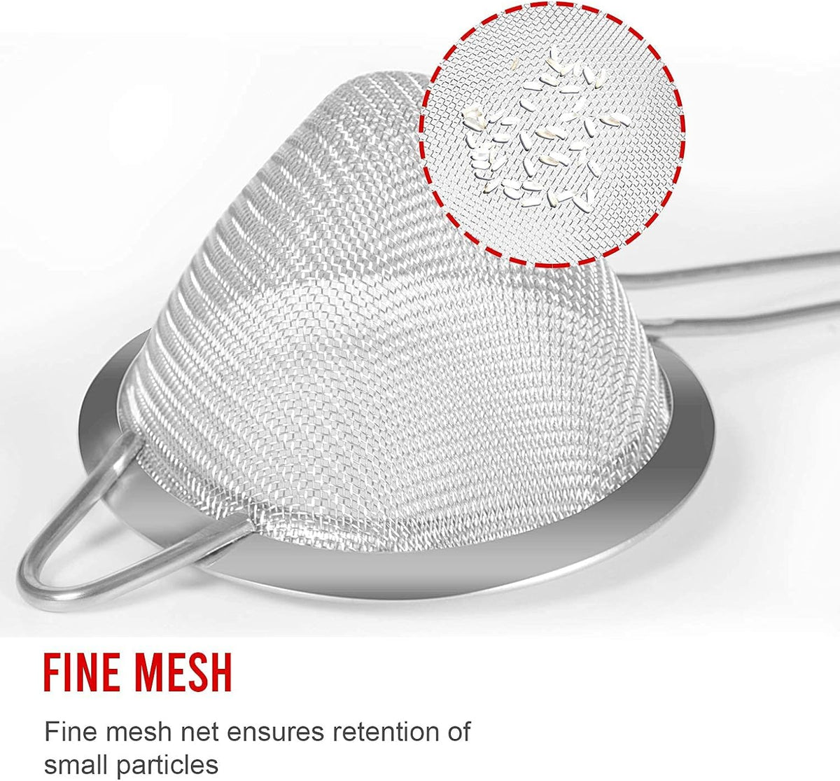 Set of 2 Stainless Steel Mesh Strainers for Kitchen - 5.5 inch Round Fine Mesh Strainer & 3.4 inch Conical Strainer Fine Mesh - Ideal to Sieve Pasta Noodles, Quinoa, Tea, Coffee, Juices, Flour
