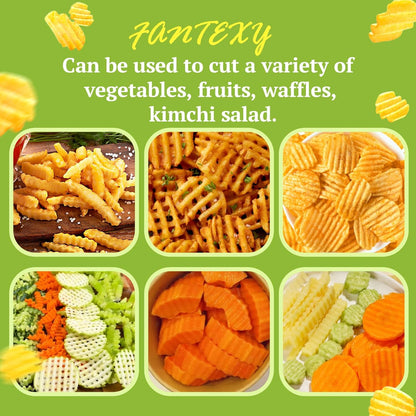 FANTEXY Crinkle Cutter, Stainless Steel, Black | For Veggies, French Fry Cutter, For Potatoes Cucumbers Carrot, Wavy Chopper, Waffle Fry Cutter