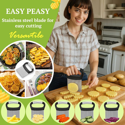 FANTEXY Crinkle Cutter, Stainless Steel, Black | For Veggies, French Fry Cutter, For Potatoes Cucumbers Carrot, Wavy Chopper, Waffle Fry Cutter