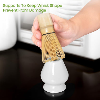 Matcha Whisk Set and Bowl, Matcha Making Kit Whisk, Bowl With Spout, Powder Starter Sifter, Ceramic Whisk Holder, Spoon Japanese Tea Tools For Ceremony Gift (White, 9 Pack)