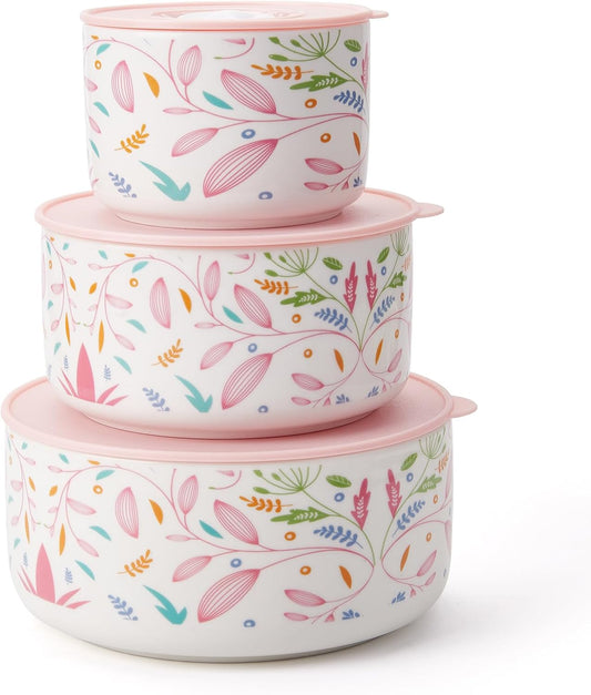 Ceramic Bowls with Lids, 4, 5, 6 Inch Ceramic Nesting Bowls Set | for Soup, Salad, Cereal, Serving or Gift, Ceramic Food Storage Container, Microwave & Dishwasher Safe