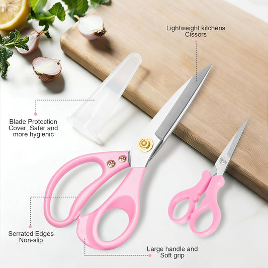 All Purpose Kitchen Scissors, Kitchen Shears Heavy Duty - Dishwasher Safe Food Scissors- Multipurpose Cooking Shears for Meat Poultry Food, Herbs, and Fish, Comfort Grip Handles, Pink