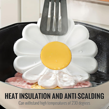 Daisy Silicone Trivet 6.7 Inch Heat Resistant Hot Pad | Food-grade silicone, heat resistant to 446°F. Use as trivet, coffee mat, or placemat. Anti-slip, dishwasher safe, stackable.