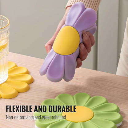 Daisy Silicone Trivet 6.7 Inch Heat Resistant Hot Pad | Food-grade silicone, heat resistant to 446°F. Use as trivet, coffee mat, or placemat. Anti-slip, dishwasher safe, stackable.