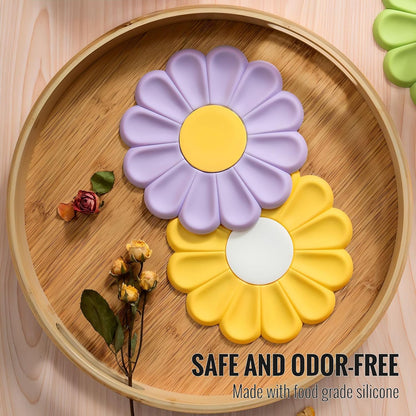 Daisy Silicone Trivet 6.7 Inch Heat Resistant Hot Pad | Food-grade silicone, heat resistant to 446°F. Use as trivet, coffee mat, or placemat. Anti-slip, dishwasher safe, stackable.