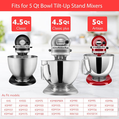 Stainless Steel Mixer Accessories Compatible with KitchenAid 4.5-5 Qt Tilt-Head, Heavy Duty Flat Beater, Dough Hook & 6 Wire Whisk, Fits KSM150, KSM45, KSM90, Dishwasher Safe Replacement Parts