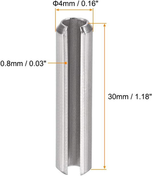 Slotted Spring Pin - M4 x 30mm 304 Stainless Steel Split Spring Roll Dowel Pins Plain Finish 20Pcs
