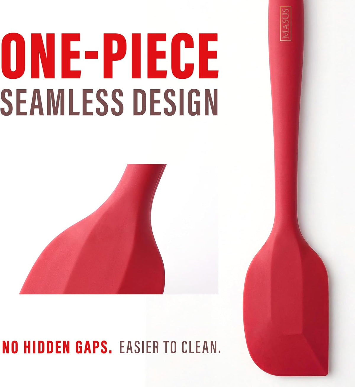 Silicone Spatula Set with Slotted Turner, 4-Piece One-Piece Seamless Kitchen Set for Everyday Cooking, Safe for Nonstick Cookware, 600°F Heat Resistant, BPA Free, Dishwasher Safe | (Red)
