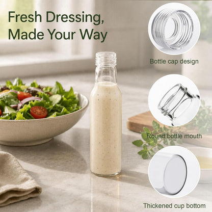 Salad Dressing Container 16 Oz Glass 2 Pack, Salad Dressing Shaker Bottle, Leakproof Glass Shaker Bottle for Oil Vinegar Kitchen Fridge Storage Meal Prep Lunch and On the Go