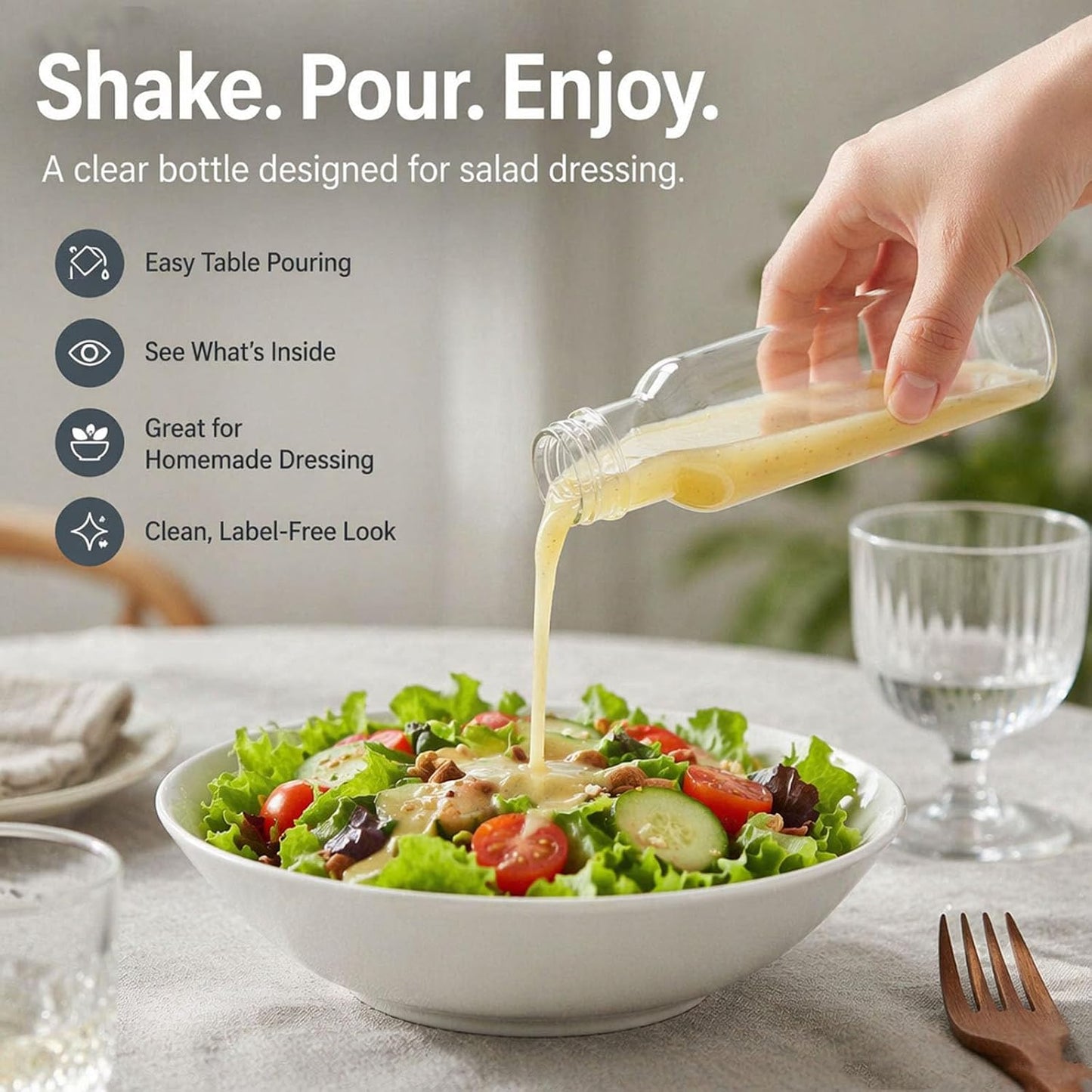 Salad Dressing Container 16 Oz Glass 2 Pack, Salad Dressing Shaker Bottle, Leakproof Glass Shaker Bottle for Oil Vinegar Kitchen Fridge Storage Meal Prep Lunch and On the Go