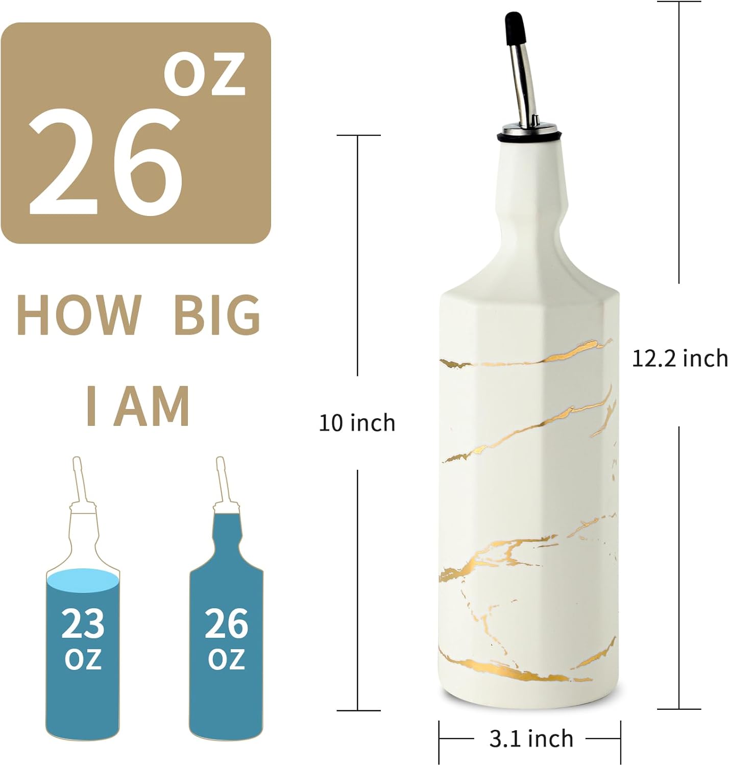 Ceramic Olive Oil Dispenser Bottle, White Oil Dispenser Bottle for Kitchen, Large Capacity 26oz Oil and Vinegar Bottles Dispenser