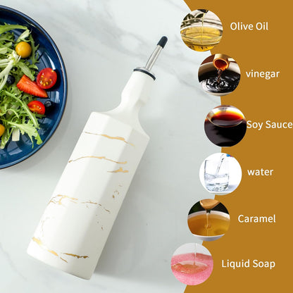 Ceramic Olive Oil Dispenser Bottle, White Oil Dispenser Bottle for Kitchen, Large Capacity 26oz Oil and Vinegar Bottles Dispenser