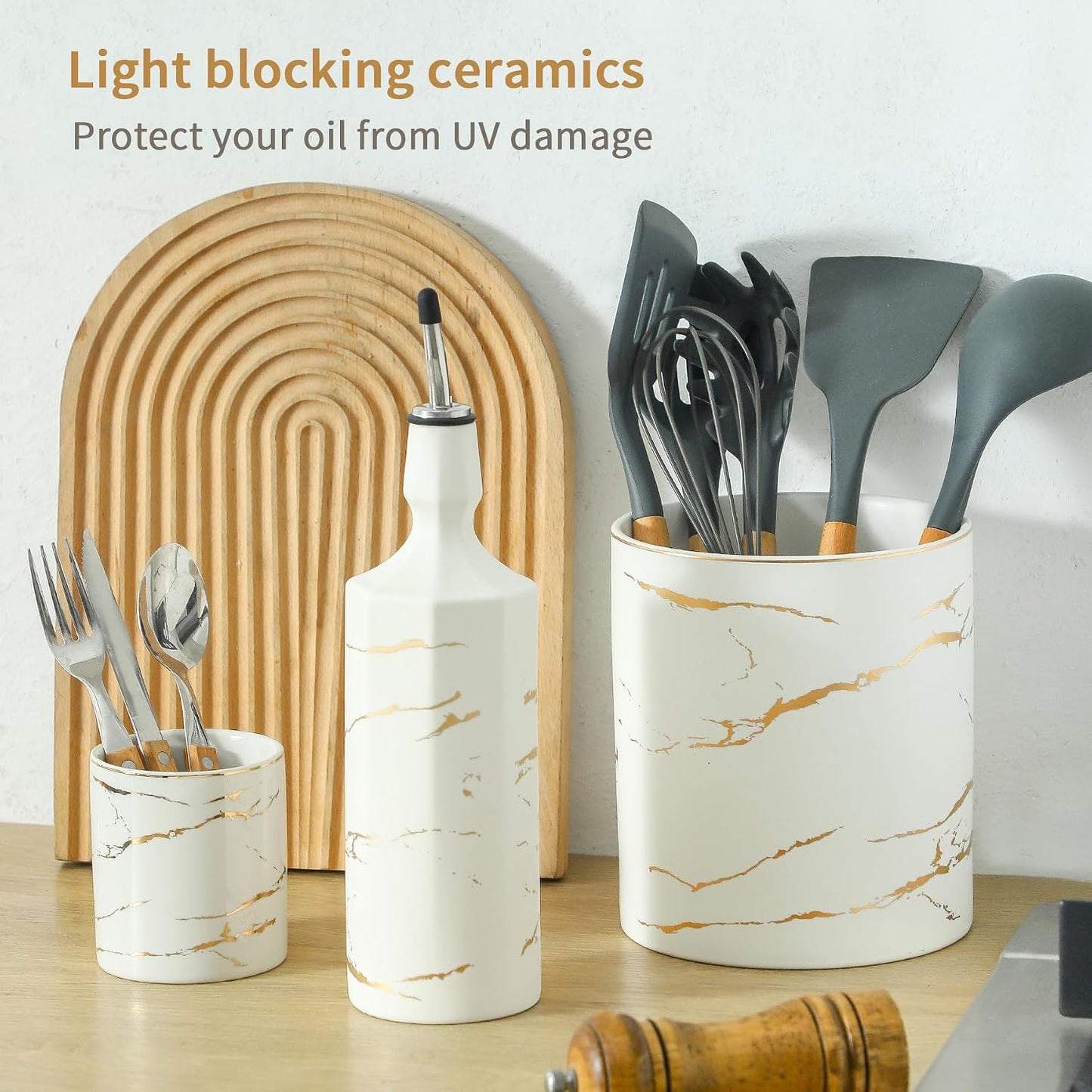 Ceramic Olive Oil Dispenser Bottle, White Oil Dispenser Bottle for Kitchen, Large Capacity 26oz Oil and Vinegar Bottles Dispenser