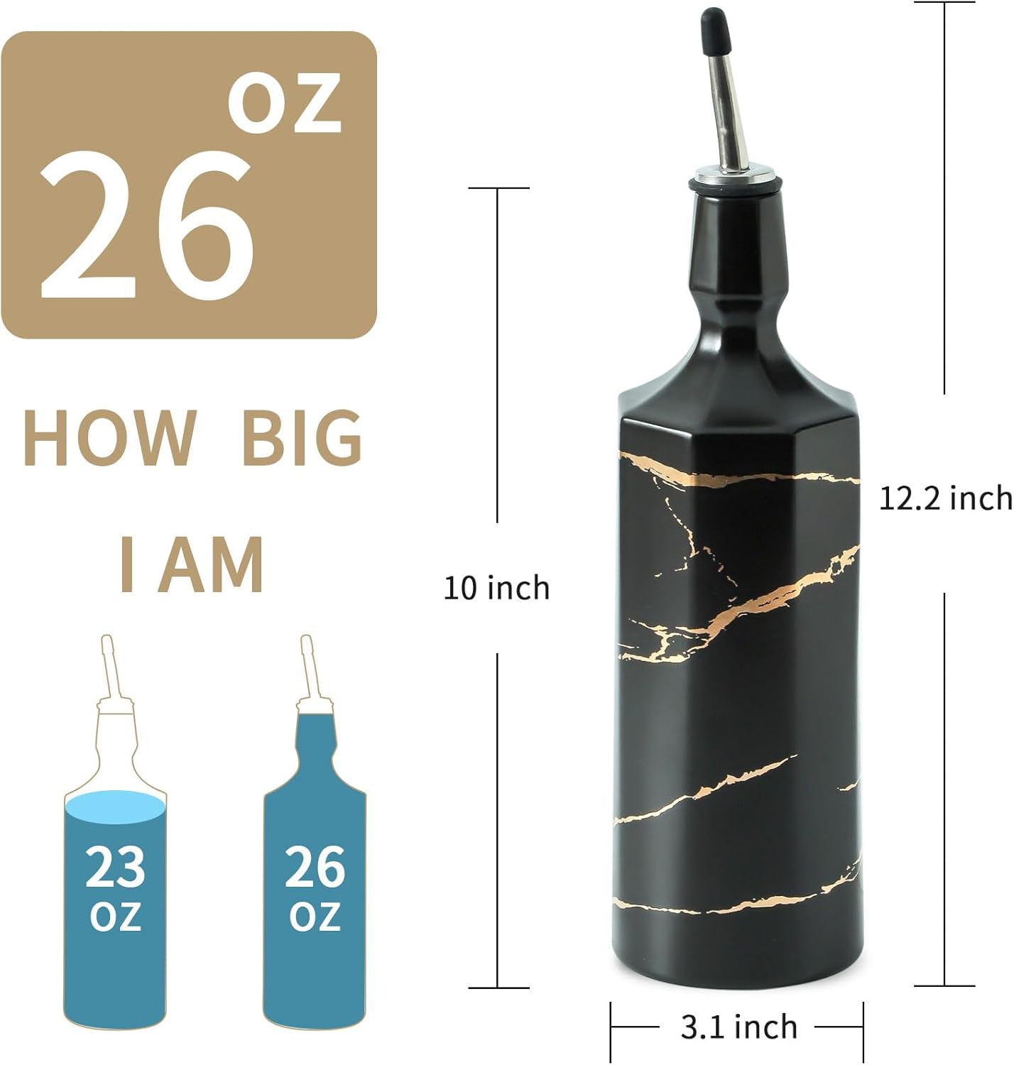Ceramic Olive Oil Dispenser Bottle, White Oil Dispenser Bottle for Kitchen, Large Capacity 26oz Oil and Vinegar Bottles Dispenser