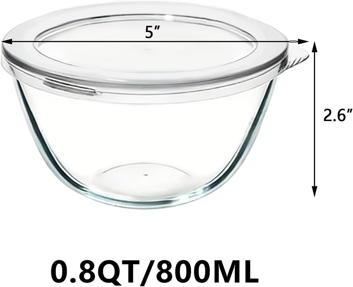 5 Inch Glass Mixing Bowls Set of 4, Round Glass Serving Bowls with Lid for Salad, Pasta, Soup, Cereal-Dishwasher & Microwave & Oven Safe