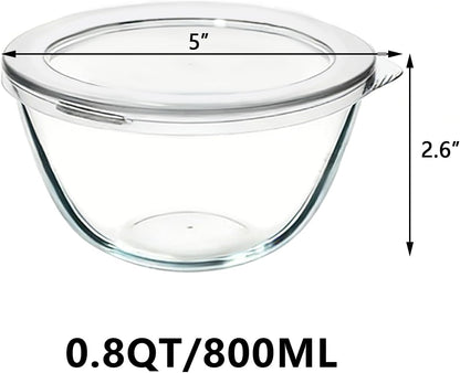 5 Inch Glass Mixing Bowls Set of 4, Round Glass Serving Bowls with Lid for Salad, Pasta, Soup, Cereal-Dishwasher & Microwave & Oven Safe