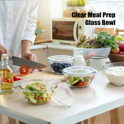 5 Inch Glass Mixing Bowls Set of 4, Round Glass Serving Bowls with Lid for Salad, Pasta, Soup, Cereal-Dishwasher & Microwave & Oven Safe