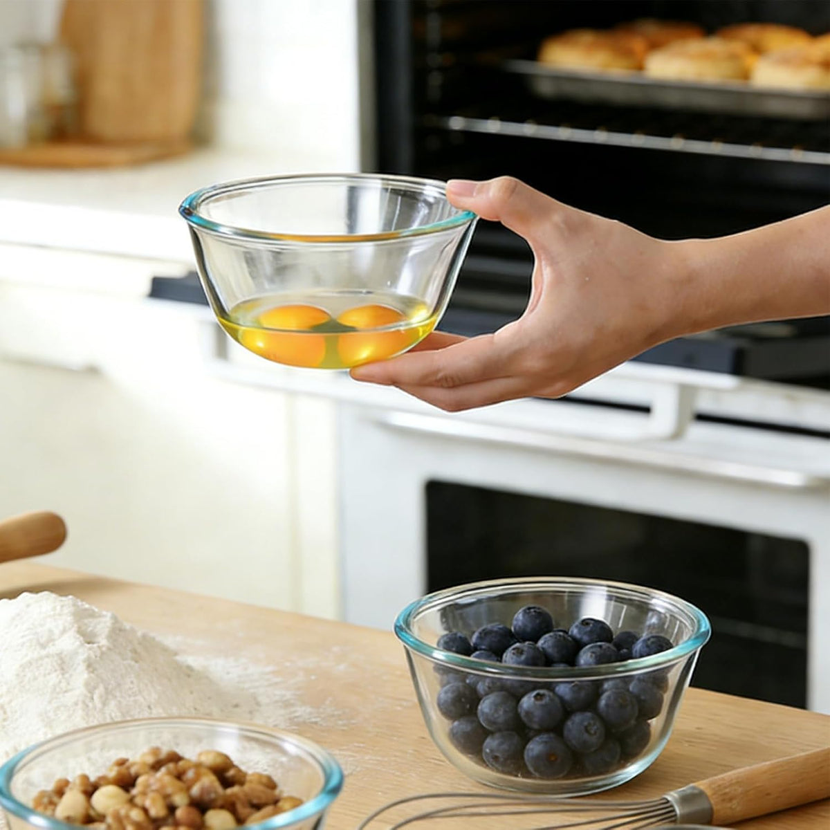 5 Inch Glass Mixing Bowls Set of 4, Round Glass Serving Bowls with Lid for Salad, Pasta, Soup, Cereal-Dishwasher & Microwave & Oven Safe