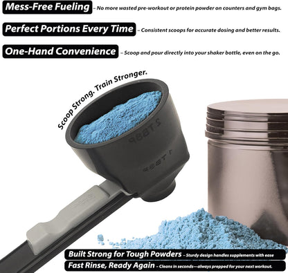 the original measuring scoop + funnel No spill preparation of protein powder, workout & sports drinks, baby formula & kcup refill Mess & Spill free - (Set of 1 & 2 Tablespoon)