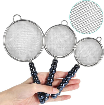 3 Sizes（2.76"+3.15"+3.94") Single Fine Mesh with Non-Slip Ceramic Handle,Perfect for Sift, Strain, Drain Rinse Vegetables