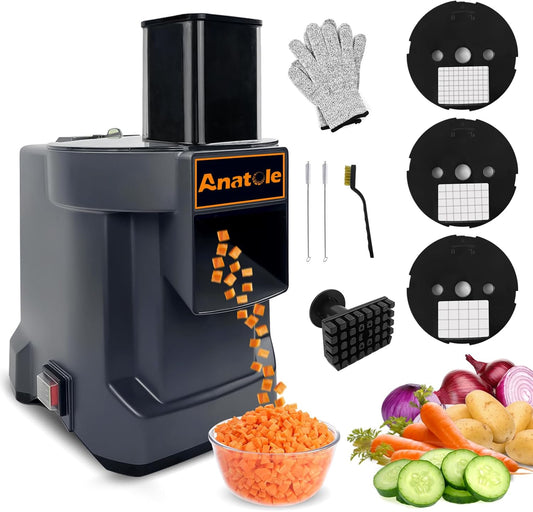 Electric Vegetable Dicer Chopper Commercial Food Processor 3 Blades | Heavy Duty Food Cuber, Stainless Steel Blades, with Clean Tools, for Fruit Potato Onion Carrot, for Home Restaurant 100W 110V