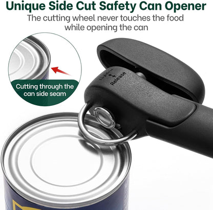 Side Cut Manual Can Opener, Smooth Cut with No Sharp Edges, Black