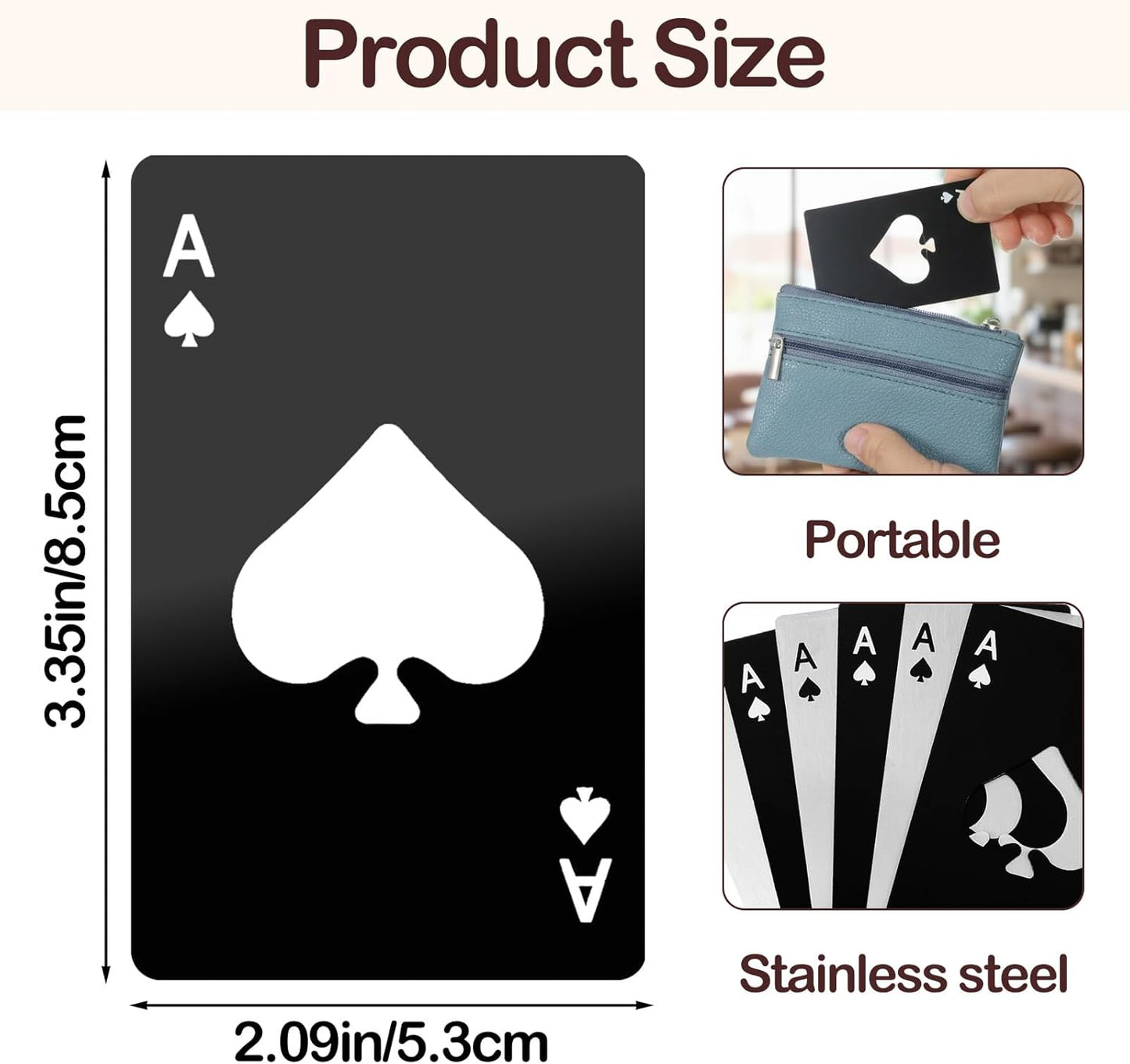 40Pcs Ace of Spades Bottle Openers, Poker Card Bottle Openers Portable Stainless Steel Can Opener Credit Card Size Beer Bottles Can Cap Opener for Wallet Pocket Wedding Party Good Gift