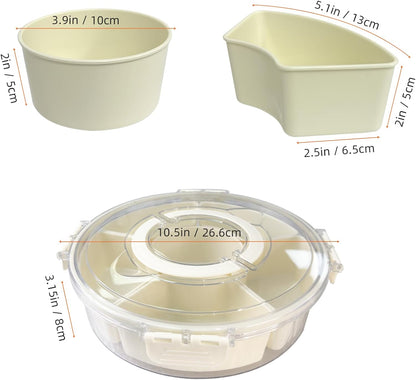 Divided Serving Tray with Lid and Handle, Stackable Snackle Box Container for Fruits Candy Organizer, Portable Spinning Rounded Veggie Tray for Kitchen, Party, Trave and Picnic-1 PACK