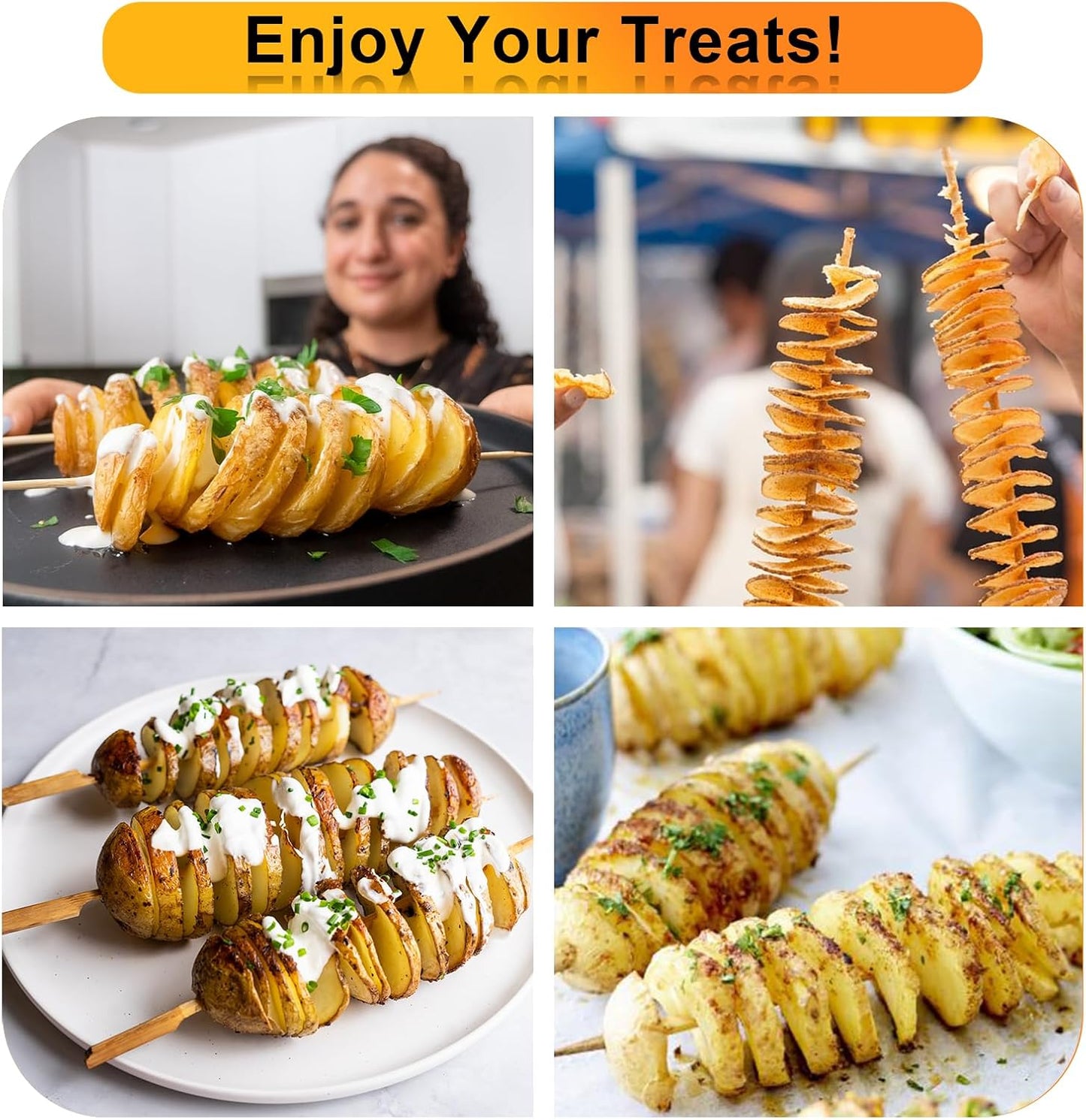 Twisted Potato slicer,Cortador de Papas en Espiral Tornado Curly Fry Cutter | Stainless Steel skewers, Manual Spiral French Fries Cucumbers Carrots DIY BBQ Slicer with Reusable Stick