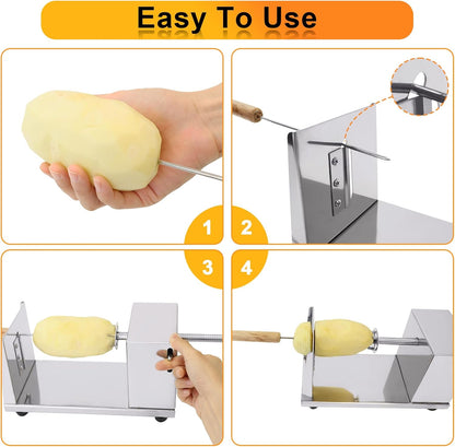 Twisted Potato slicer,Cortador de Papas en Espiral Tornado Curly Fry Cutter | Stainless Steel skewers, Manual Spiral French Fries Cucumbers Carrots DIY BBQ Slicer with Reusable Stick
