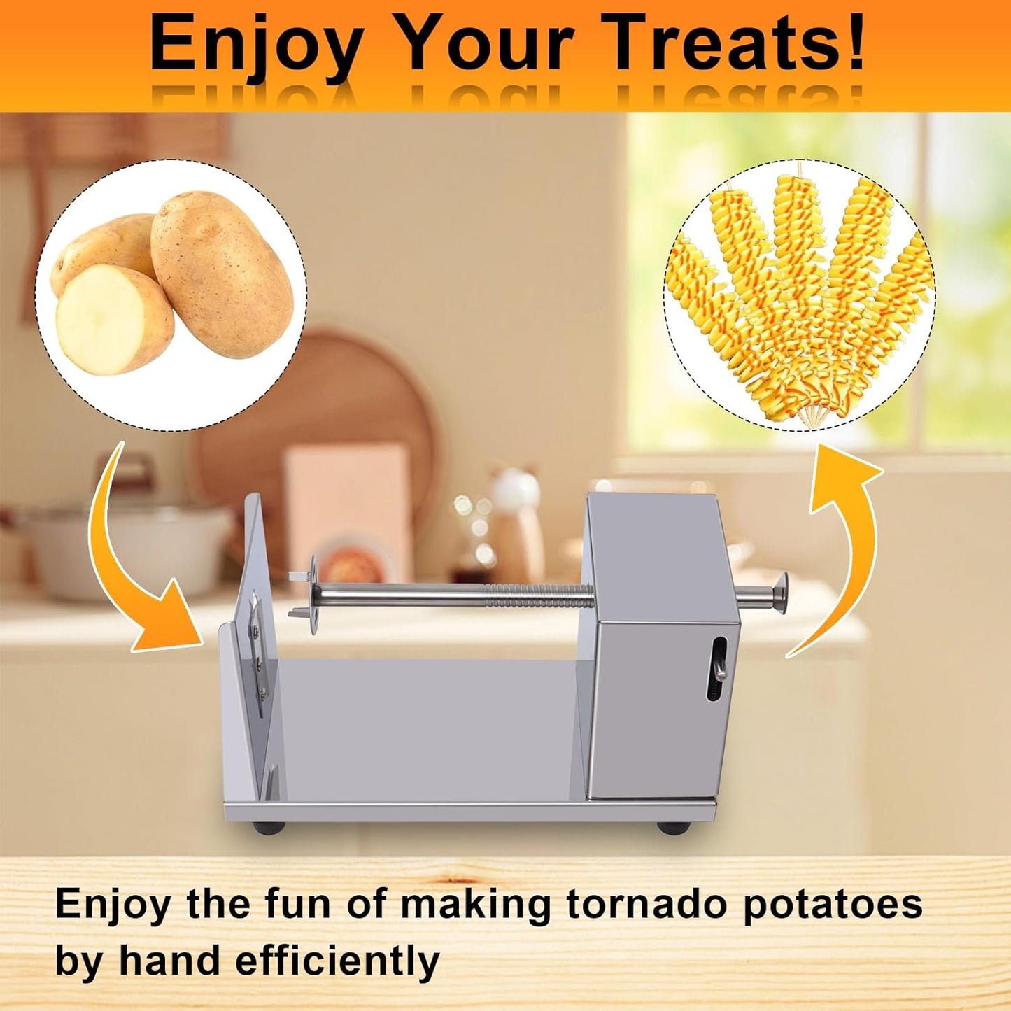 Twisted Potato slicer,Cortador de Papas en Espiral Tornado Curly Fry Cutter | Stainless Steel skewers, Manual Spiral French Fries Cucumbers Carrots DIY BBQ Slicer with Reusable Stick