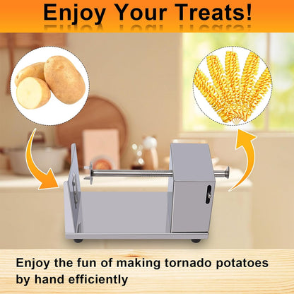 Twisted Potato slicer,Cortador de Papas en Espiral Tornado Curly Fry Cutter | Stainless Steel skewers, Manual Spiral French Fries Cucumbers Carrots DIY BBQ Slicer with Reusable Stick